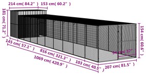 Casota p/ cães c/ parque 214x1069x181cm aço galvaniz. antracite