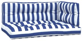 Almofadões para sofá de paletes 3 pcs tecido riscas azul/branco