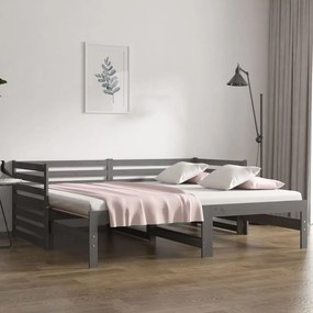 Estrutura sofá-cama de puxar 2x(90x190) cm pinho maciço cinza