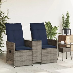 Sofá de jardim reclinável de 2 lugares com Mesa em vime sintético cinz