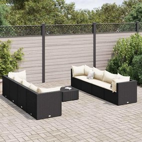 vidaXL 9 pcs conjunto lounge de jardim c/ almofadões vime PE preto