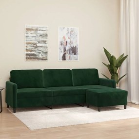 vidaXL Sofá de 3 lugares com apoio de pés 210 cm veludo verde-escuro