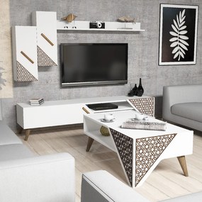 Conjunto de Mobiliário de Sala Beril – Branco – TV Unit: 180x40x37 cm,