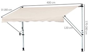 Outsunny Toldo Manual Retrátil para Exterior 400x120x170-280cm Toldo Enrolável Altura Ajustável com Manivela Proteção Solar para Terraço Balcão Jardim Marrom Claro