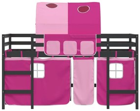 Cama alta p/ criança c/ túnel 90x200 cm pinho maciço rosa