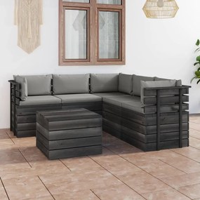 6 pcs conjunto lounge de paletes com almofadões pinho maciço