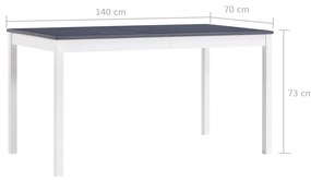 Mesa de jantar 140x70x73 cm madeira de pinho branco e cinzento