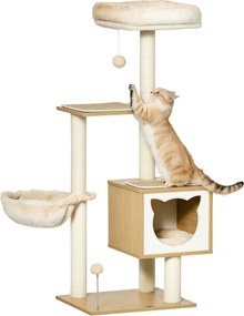 PawHut Árvore para gatos Arranhador Plataforma Rede Caverna Cama Postes Sisal Bolas Brincar 48x40x126 cm Bege | Aosom Portugal