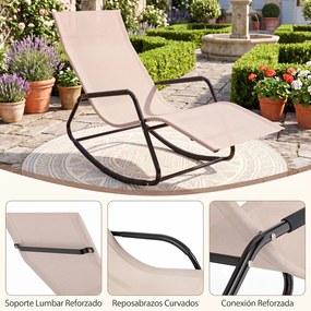 Cadeira baloiço com braços e Estrutura metálica – Poltrona de relaxamento para pátio ou terraço, bege