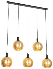 Candeeiro de suspensão design preto com vidro dourado 5 luzes - Bert