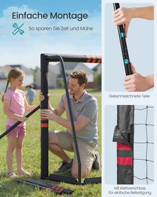 Baliza de futebol em tubo de aço com rede em PE para exterior, 85 × 240 × 160 cm, preta
