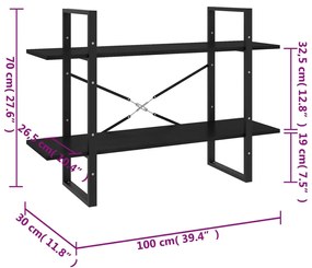 Estante com 2 prateleiras 100x30x70 cm pinho maciço preto