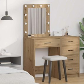 vidaXL Mesa de Maquilhagem com Luzes LED Carvalho Artesanal 50x41x135 cm