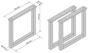 Suporte - Pés - Base - Apoio - Em forma de U - Pés de mesa em madeira maciça - Sala de estar - Sala de jantar - Escritório - Preto lacado - 70x71cm