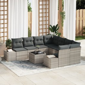 Conjunto de Sofás de Jardim de 9 Peças com Almofadas Cinza Claro Ratta
