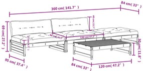 4 pcs conjunto lounge de jardim c/ almofadões pinho impregnado