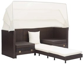 Espreguiçadeira extensível 3 lugares com toldo vime PE castanho
