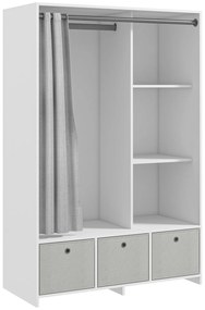 HOMCOM Armário de Roupas Armário de Armazenamento com Cabide Cortinas 3 Gavetas de Tecido Removíveis 105x48x160 cm Branco | Aosom Portugal
