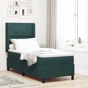 vidaXL Cama Box Spring com LED e Colchão Verde Escuro 80 x 200 cm