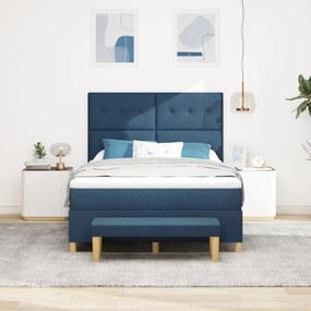 Cama Box Spring vidaXL com Colchão e Banco Azul 140x190 cm Tecido