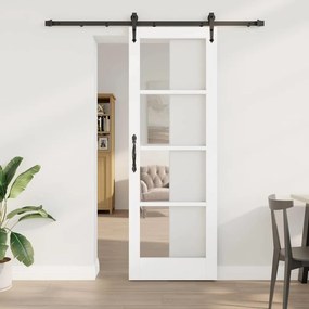 Conjunto de Porta Deslizante vidaXL com Conjunto de Ferragens Branco 73.5x211 cm Madeira Sólida de Pinho