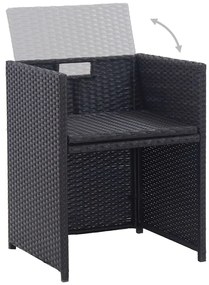 15 pcs conjunto jantar exterior com almofadões vime PE preto