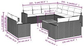 12 pcs conjunto de sofás p/ jardim com almofadões vime PE bege