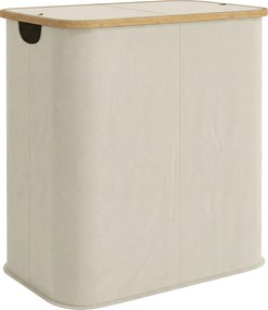 HOMCOM Cesto para Roupa Suja Dobrável com Tampa 80 L em Tecido Não Tecido, 2 Compartimentos, Asas, 54x34x58,5 cm, Bege | Aosom Portugal