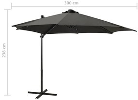 Guarda-sol jardim cantilever c/ poste/luzes LED 300cm antracite