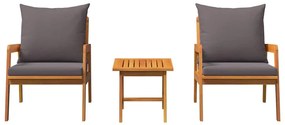 Conjunto de Bistro de 3 Peças com Almofadas em Madeira Sólida de Acáci