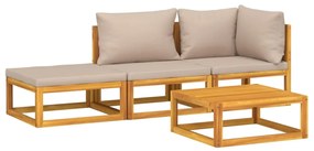 4pcs conj. lounge jardim madeira c/almofadões cinza-acastanhado