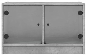 Móvel de TV c/ portas de vidro 68x37x42 cm cinza cimento