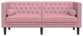 Sofá chesterfield com rolos 2 lugares veludo rosa