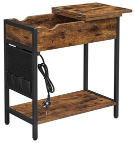 Mesa lateral dobrável com tomadas e USB, superfície com prateleira | VASAGLE | 60 x 31,5 x 60 cm | preto|cor antiga | LET311B01.