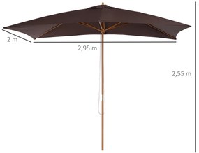 Chapéu de Sol de Jardim com Sistema de Polia Teto Ventilado e Mastro de Madeira para Terraço Pátio Exterior 2,95x2x2,55m Café