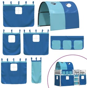 Beliche com cortinas 90x190 cm madeira de pinho maciça azul