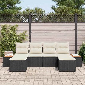 Conjunto de Sofá de Jardim 6 Peças com Almofadas Pretas em Rattan Sint