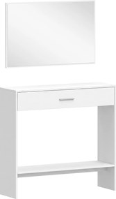 HOMCOM Móvel de Entrada com Espelho, Gaveta e Prateleira para Corredor 91,5x27,9x85,5 cm Branco | Aosom Portugal