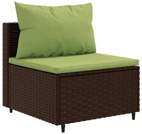 4 pcs conjunto lounge jardim c/ almofadões vime PE castanho