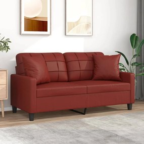 vidaXL Sofá 2 lug. c/ almofadas/almofadões couro artif. vermelho tinto