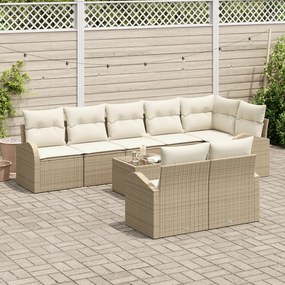 Conjunto de Sofá de Jardim 9 Peças com Almofadas Bege Vime PE