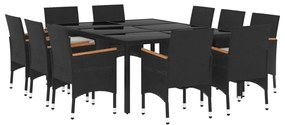 11 pcs conjunto de jantar para jardim vime PE preto