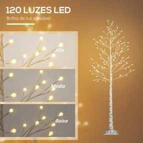 Árvore Sintética Altura 150cm com 120 Luzes LED IP44 Ajustável em 3 Modos Ramos Flexíveis e Base de Candeeiro Árvore de Decoração de Natal para Interi