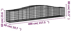 Cestos gabião arqueados 5 pcs 400x50x60/80 cm ferro galvanizado