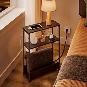 Mesa de cabeçeira ou Mesa de apoio, com 1 tomada e 2 portas USB e 3 prateleiras estreitas 18 x 45 x 58 cm Preto