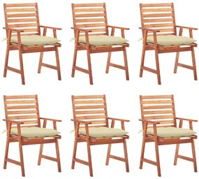 Cadeiras de jantar p/ jardim 6 pcs c/ almofadões acácia maciça