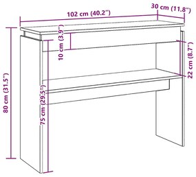 Mesa consola 102x30x80 cm derivados madeira carvalho artisiano