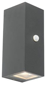 Candeeiro de parede cinzento escuro com 2 luzes IP44 com sensor de movimento - Baleno Moderno