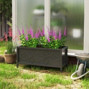 Floreira para exterior, elevada, galvanizada, com rebordo de segurança, retangular, 80 x 40 x 38 cm, preta