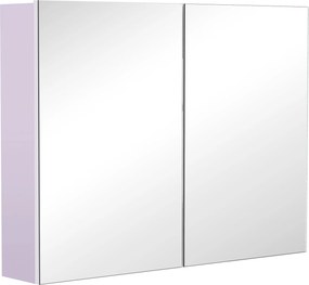 Armário Casa de Banho com Espelho com 2 Portas 3 Prateleiras Internas Estilo Moderno 80x15x60 cm Roxo Claro